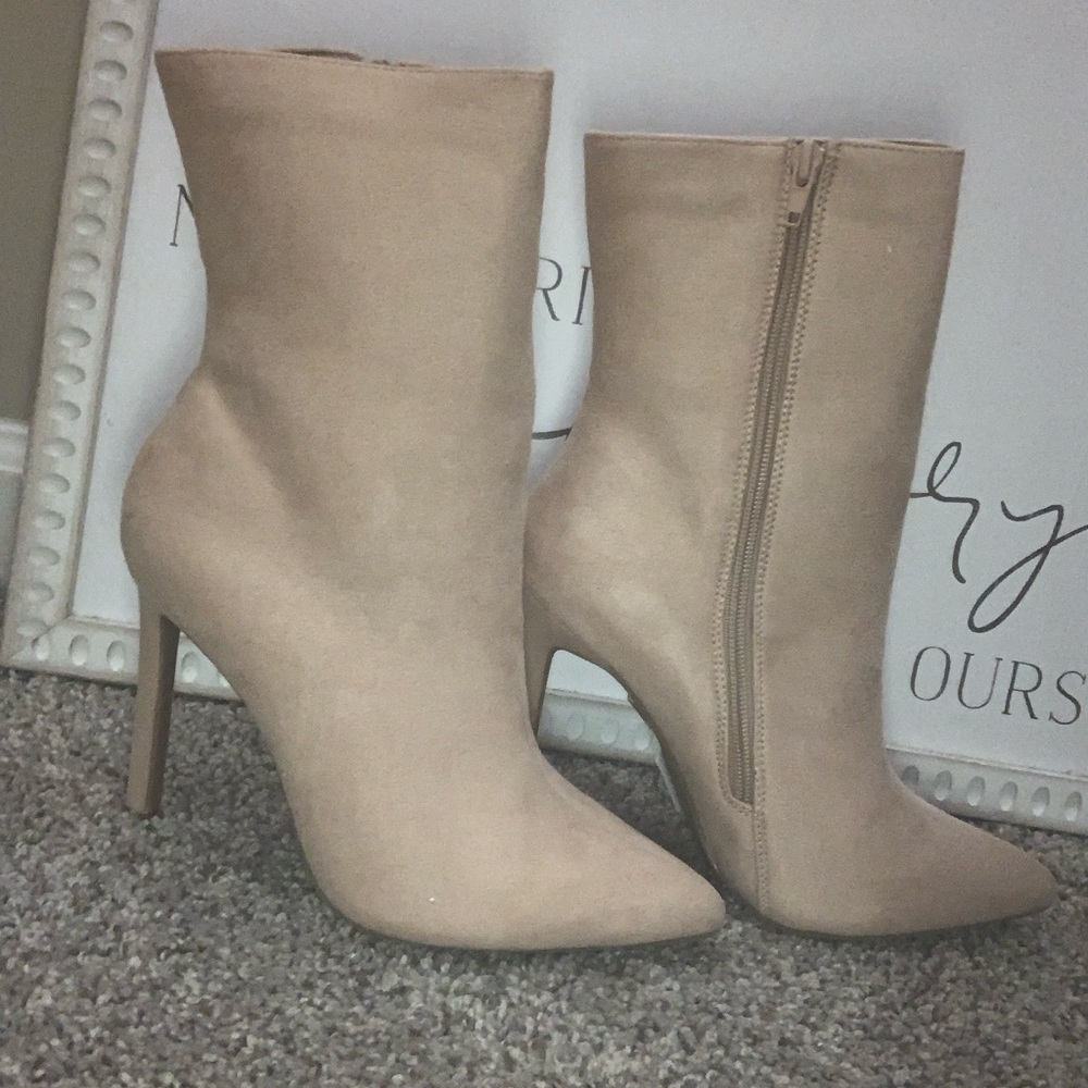 Charlotte Russe Nude Suede Pointed-Toe Stiletto Ankle Boots